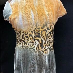 Anac Orange and Gray Leopard Print Short Sleeve Top